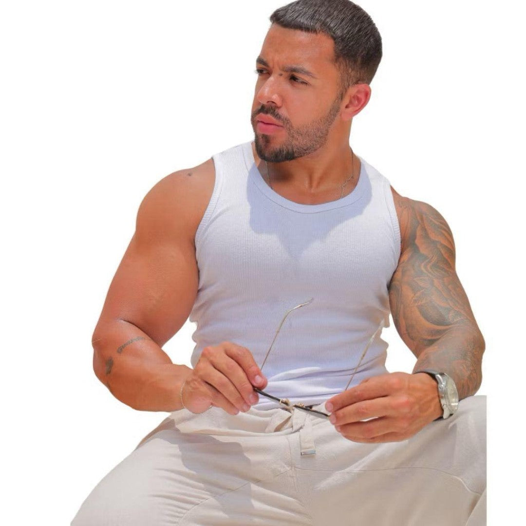 Kit 2 Regatas Masculinas Caneladas Estilo Americano | Ribana Premium com Elastano – Não Transparente, Costura Reforçada e Alta Durabilidade