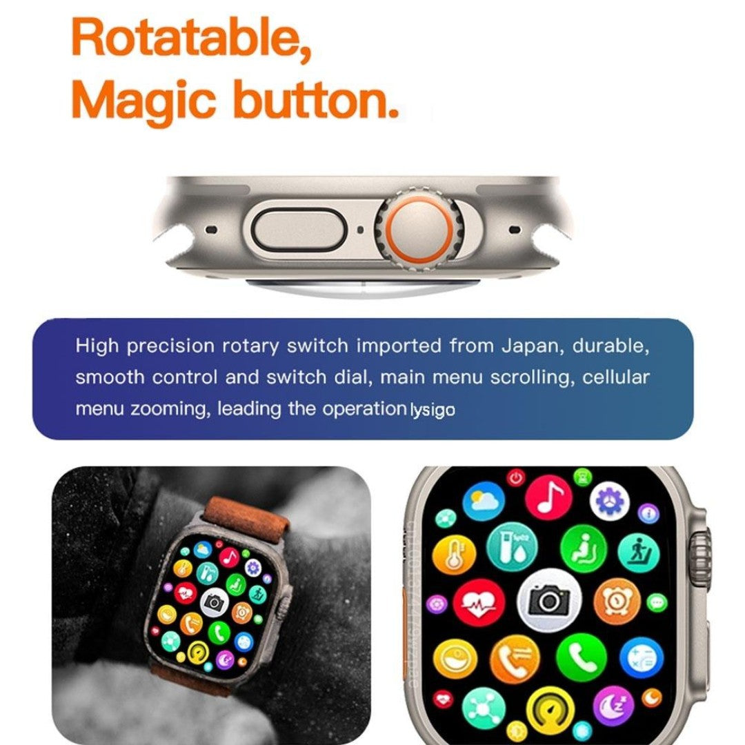 Smartwatch 9 Ultra – Tela 1.99” | Bluetooth Duplo, Monitoramento de Saúde e Múltiplas Funções | Android & iOS