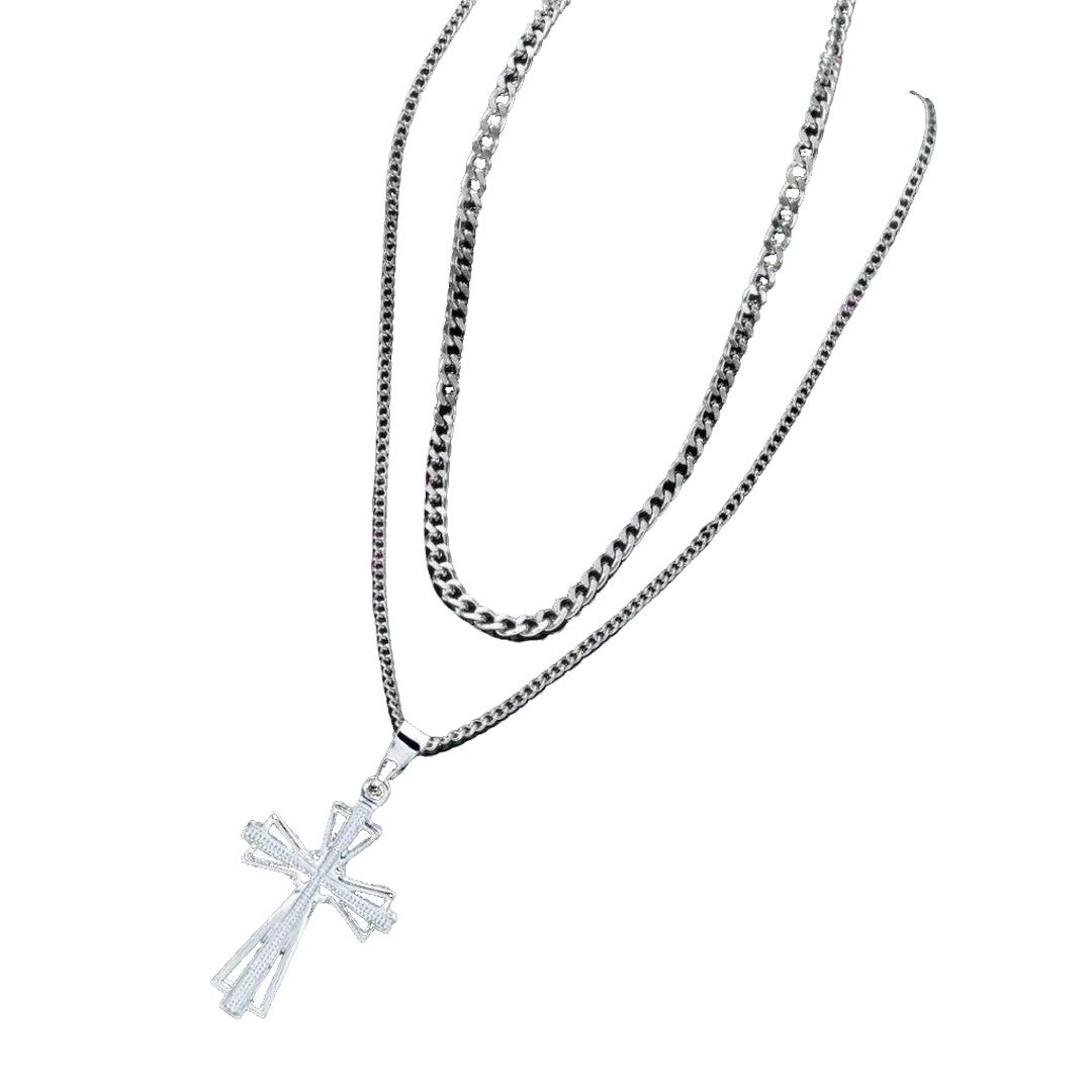 Kit 2 Correntes Masculinas com Pingente Cruz Palito | Banhado a Prata â Estilo, FĂ© e Presença no Visual