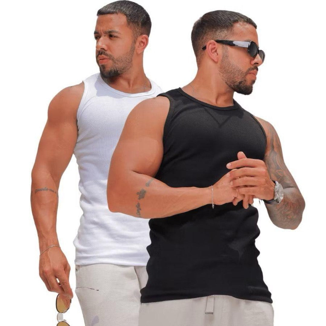 Kit 2 Regatas Masculinas Caneladas Estilo Americano | Ribana Premium com Elastano – Não Transparente, Costura Reforçada e Alta Durabilidade