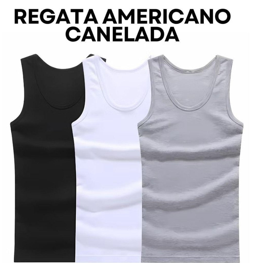 Kit 2 Regatas Masculinas Caneladas Estilo Americano | Ribana Premium com Elastano – Não Transparente, Costura Reforçada e Alta Durabilidade