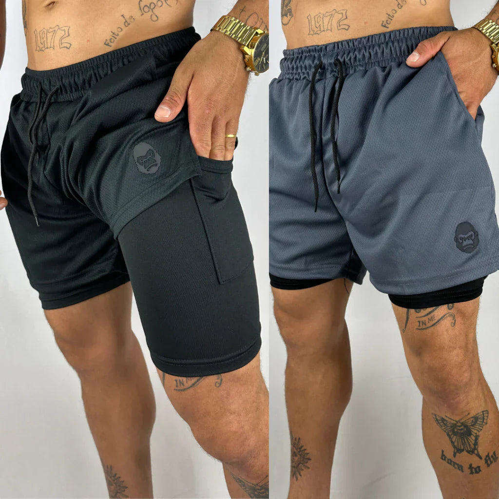 Kit 2 Shorts Kong 2 em 1 Para Academia – Máximo Conforto e Desempenho