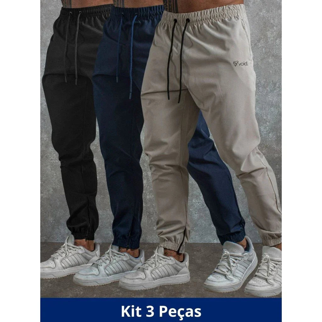 Kit com 3 Calças Jogger Tactel Void com Elastano - Estilo e Conforto para o Dia a Dia e Treinos