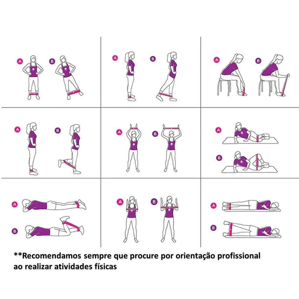 Kit Extensores Elásticos + Mini Bands - Kit Home Fit - Poucas Unidades