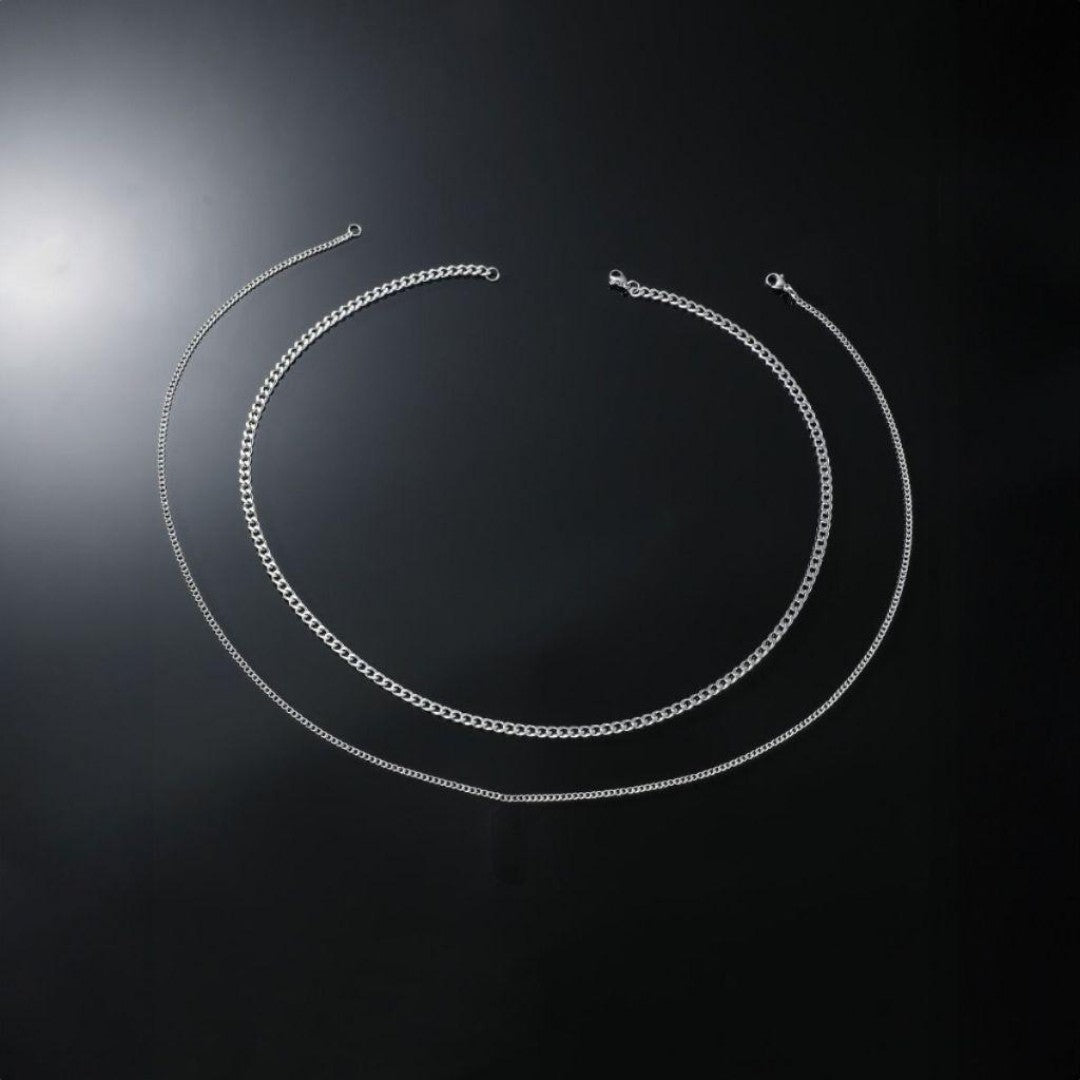 Kit 2 Correntes Masculinas com Pingente Cruz Palito | Banhado a Prata – Estilo, Fé e Presença no Visual