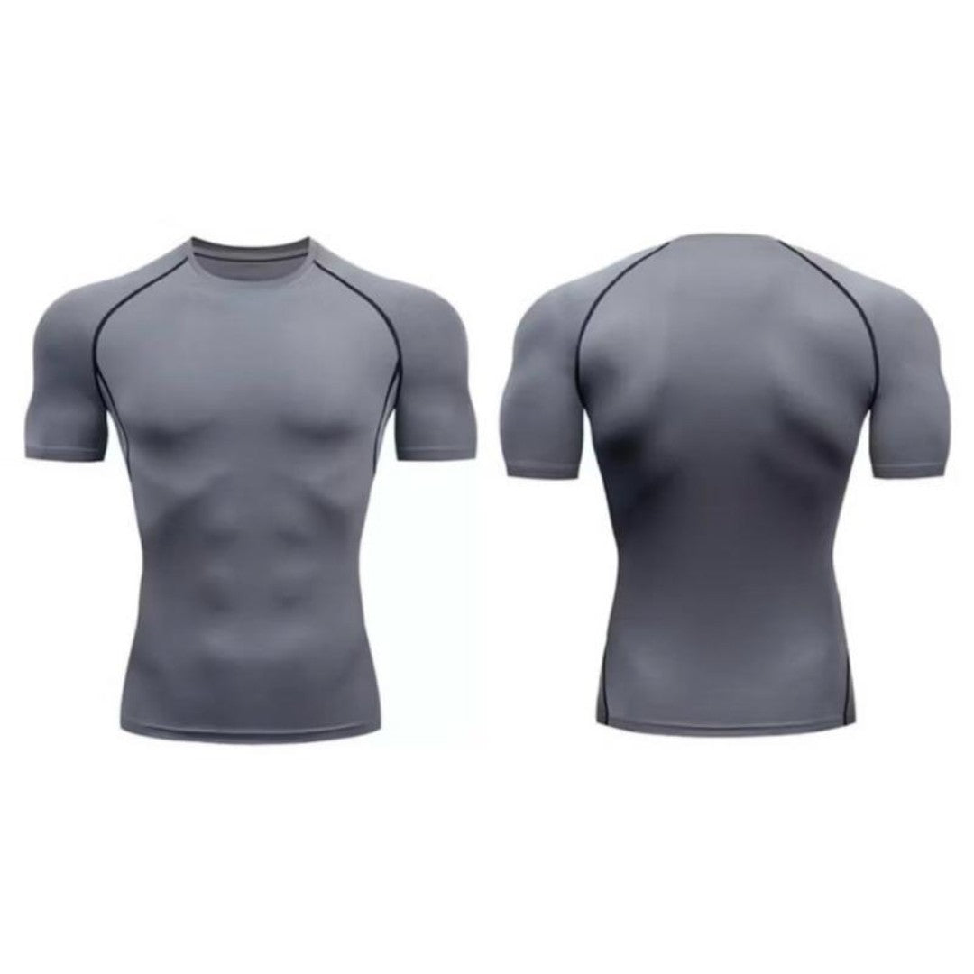 Blusa Masculina de Compressão Esportiva – Ideal para Academia | Envio Rápido e Estampa Central Moderna