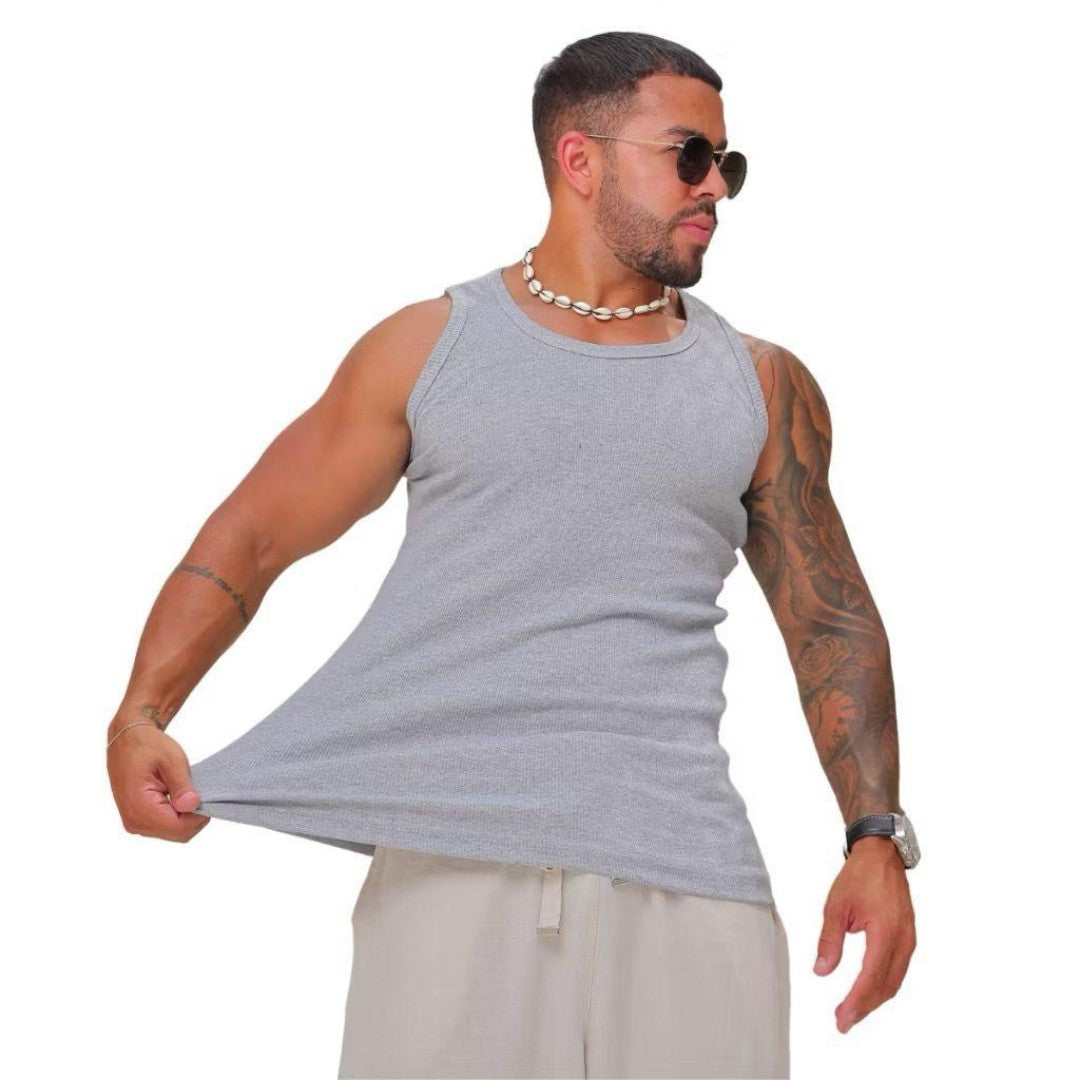 Kit 2 Regatas Masculinas Caneladas Estilo Americano | Ribana Premium com Elastano – Não Transparente, Costura Reforçada e Alta Durabilidade