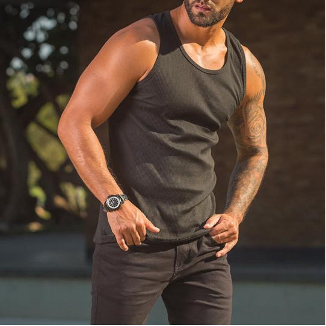 Kit 2 Regatas Masculinas Caneladas Estilo Americano | Ribana Premium com Elastano – Não Transparente, Costura Reforçada e Alta Durabilidade