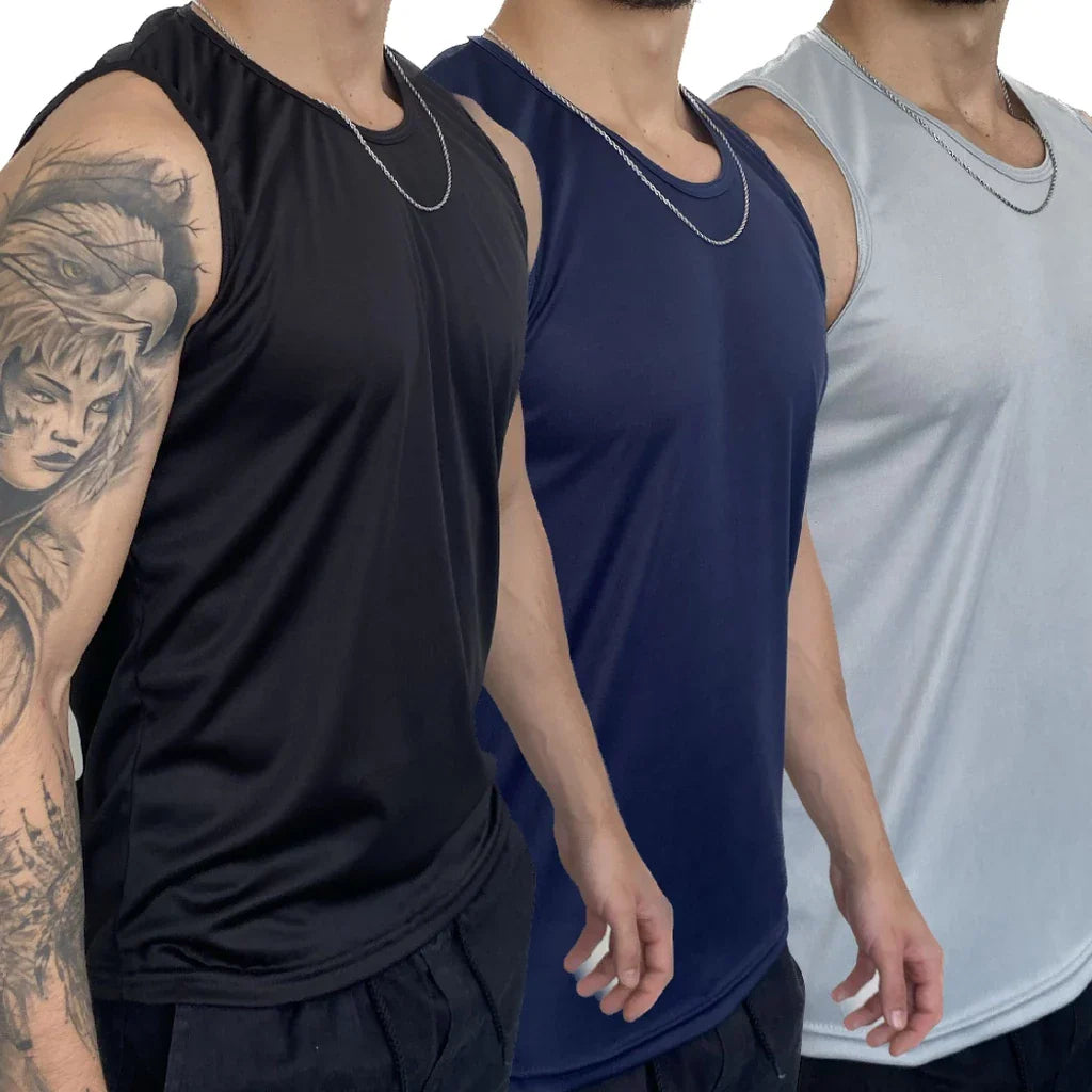 Kit com 3 Regatas Masculinas – Performance e Conforto para o Seu Treino
